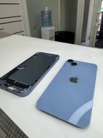 Apple iPhone корпус 14 Plus в сборе со шлейфами, стеклом камеры оригинал с разбора (снятый) на рамке потертости крышка идеал голубой