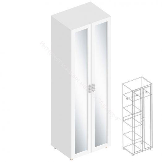 Шкаф 2-ств. с 2-мя отделениями с зеркалом "Сандра" Белый лофт