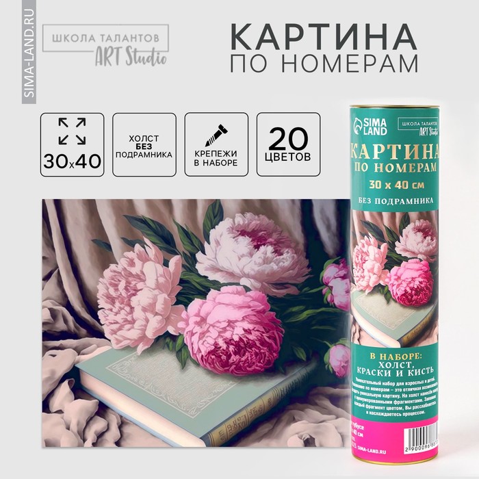 Картина по номерам в тубусе «Пионы с книгой», 30 х 40 см