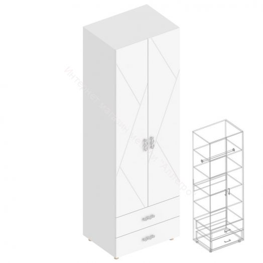 Шкаф 2-ств. с 2-мя ящиками с полками "Сандра" 700 Белый лофт