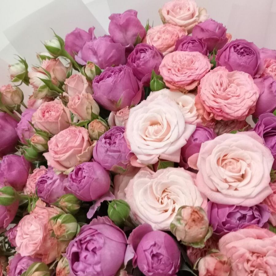 Мега букет из кустовой пионовидной розы Мисти баблз