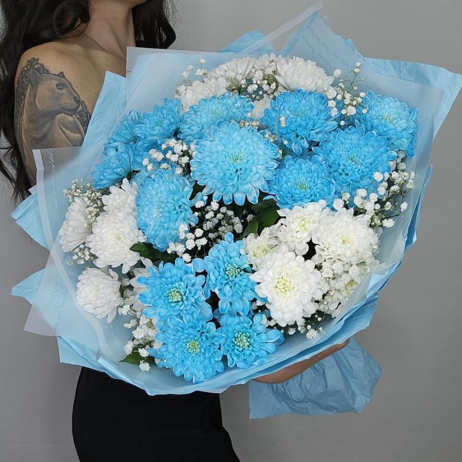 "Морская волна" моно букет из кустовой хризантемы 