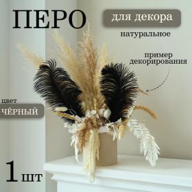 Перо для декора, размер: 30-35 см, цвет чёрный