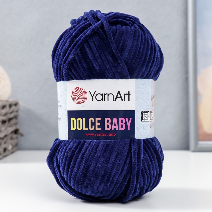 Плюшевая пряжа для вязания спицами, крючком YarnArt, Dolce Baby, 100% микрополиэстер, 85 м/50 г, (756 т. синий)