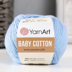 Пряжа для вязания спицами, крючком YarnArt, Baby cotton, 50% акрил, 50% хлопок, 165 м/50 г, (448 св. голубой)