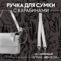 Ручка для сумки, с карабинами, 60 ? 2 см, цвет серебряный