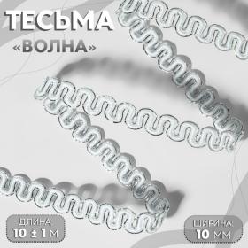 Тесьма декоративная «Волна», 10 мм, 10 ± 1 м, цвет серебряный/белый