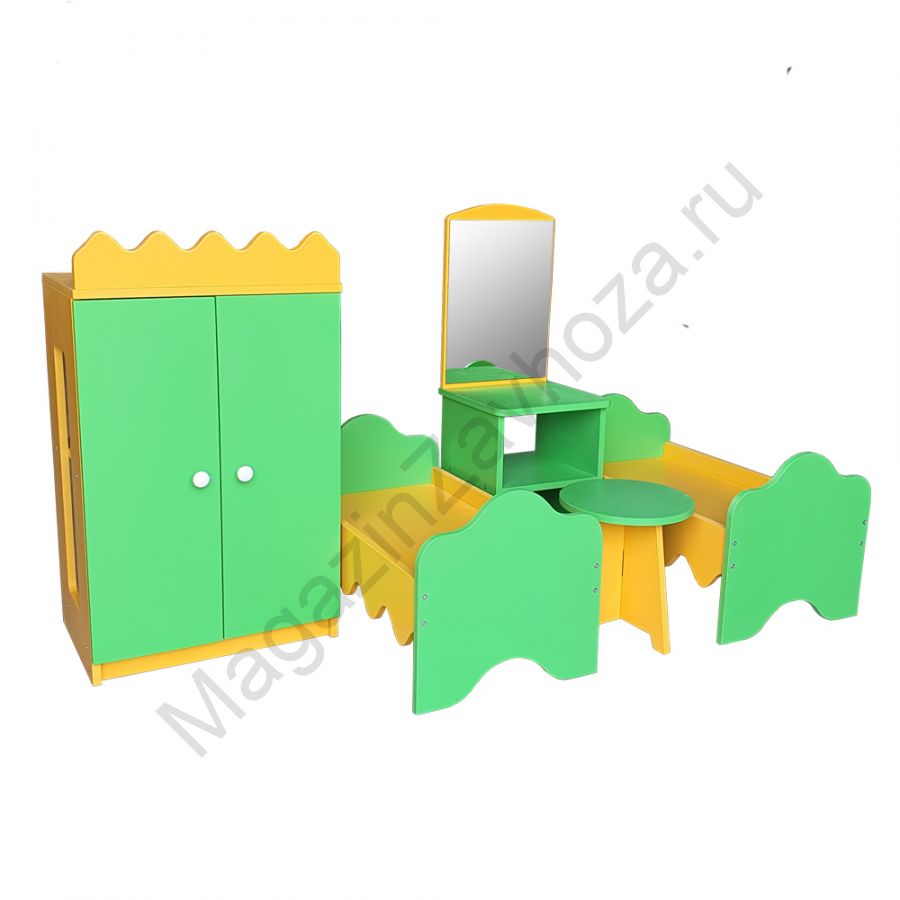 ИГРОВАЯ МЕБЕЛЬ 4 ПРЕДМЕТА НАБОР ДЕТСКИЙ СПАЛЬНЯ ДЛЯ КУКОЛ М-11