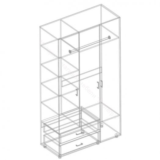 Шкаф 3-ств. с 2 ящиками 1200 "Сандра" Белый лофт