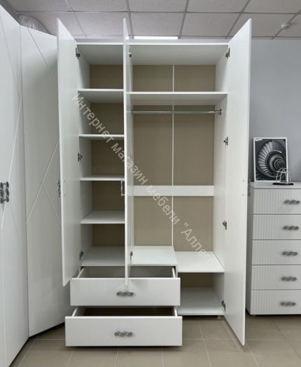 Шкаф 3-ств. с 2 ящиками 1200 "Сандра" Белый лофт