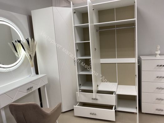 Шкаф 3-ств. с 2 ящиками 1200 "Сандра" Белый лофт