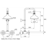 Душевой комплект Stella Roma 3283/301/314A-90: смеситель штанга+ручной+верхний душ 90мм схема 4