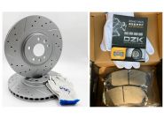 Диски тормозные передние ДЗК с насечками и перфорацией + колодки DZK, на GEELY Coolray дорест