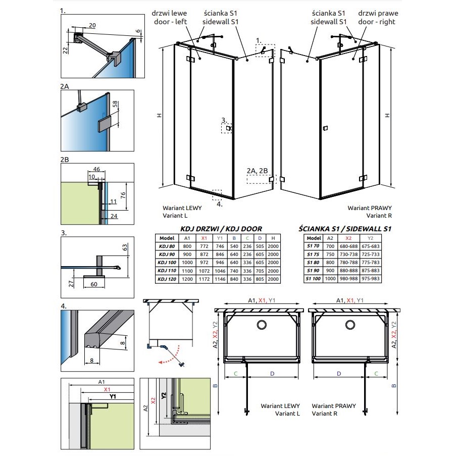 Золотое душевое ограждение Radaway Essenza Pro KDJ+S с двумя боковыми стенками 110х90 см ФОТО