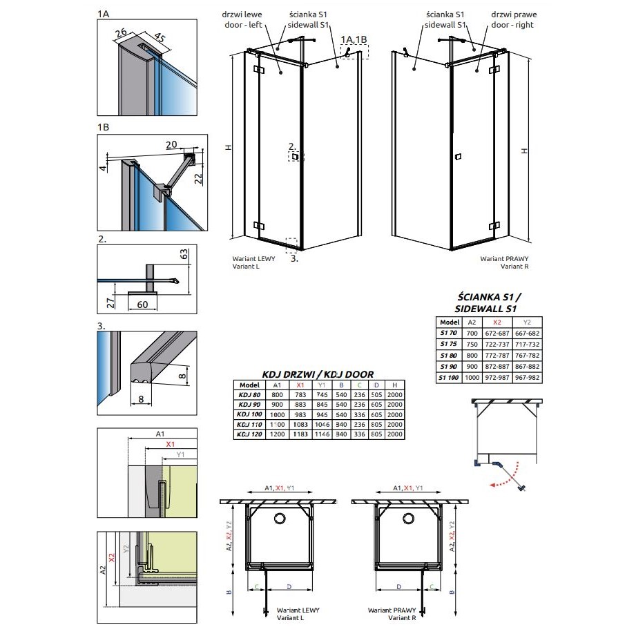 Пристенное душевое ограждение Radaway Essenza New KDJ+S 120х120 см ФОТО