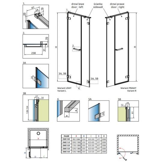 Распашная душевая дверь в нишу Radaway Arta DWS 130 схема 2