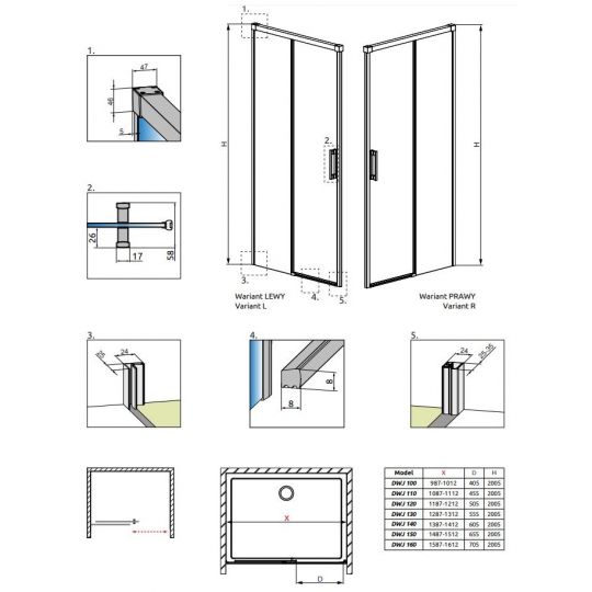 Раздвижная душевая дверь в нишу Radaway Idea DWJ 110 см схема 2