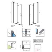 Складная душевая дверь Radaway Nes 8 DWB в нишу 80 см схема 2