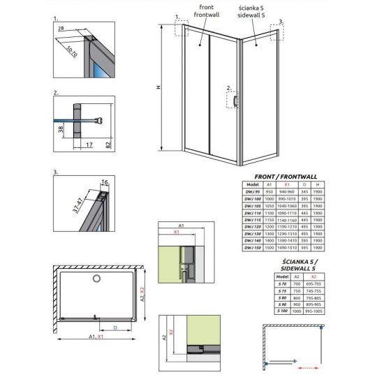 Стеклянное душевое ограждение Radaway Premium Plus DWJ+S 110х80 см схема 2