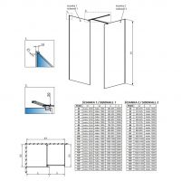 Стеклянная душевая перегородка Walk-in Radaway Modo New Black III Frame с черными перегородками 140х100 см схема 2