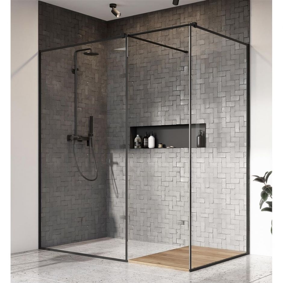 Изображение Стеклянная душевая перегородка Walk-in Radaway Modo New Black III Frame с черными перегородками 150х140 см