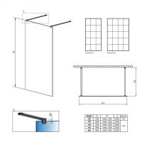 Душевая перегородка Walk-in Radaway Modo New Black I Factory с черной решеткой 130х200 см схема 2