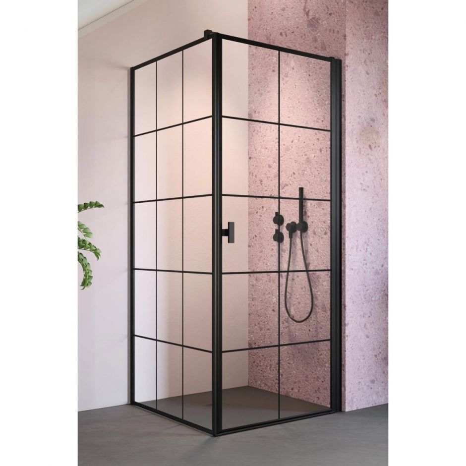 Изображение Душевое ограждение Radaway Nes 8 Black KDJ I Factory с решетчатыми дверью и стенкой 90х70 см