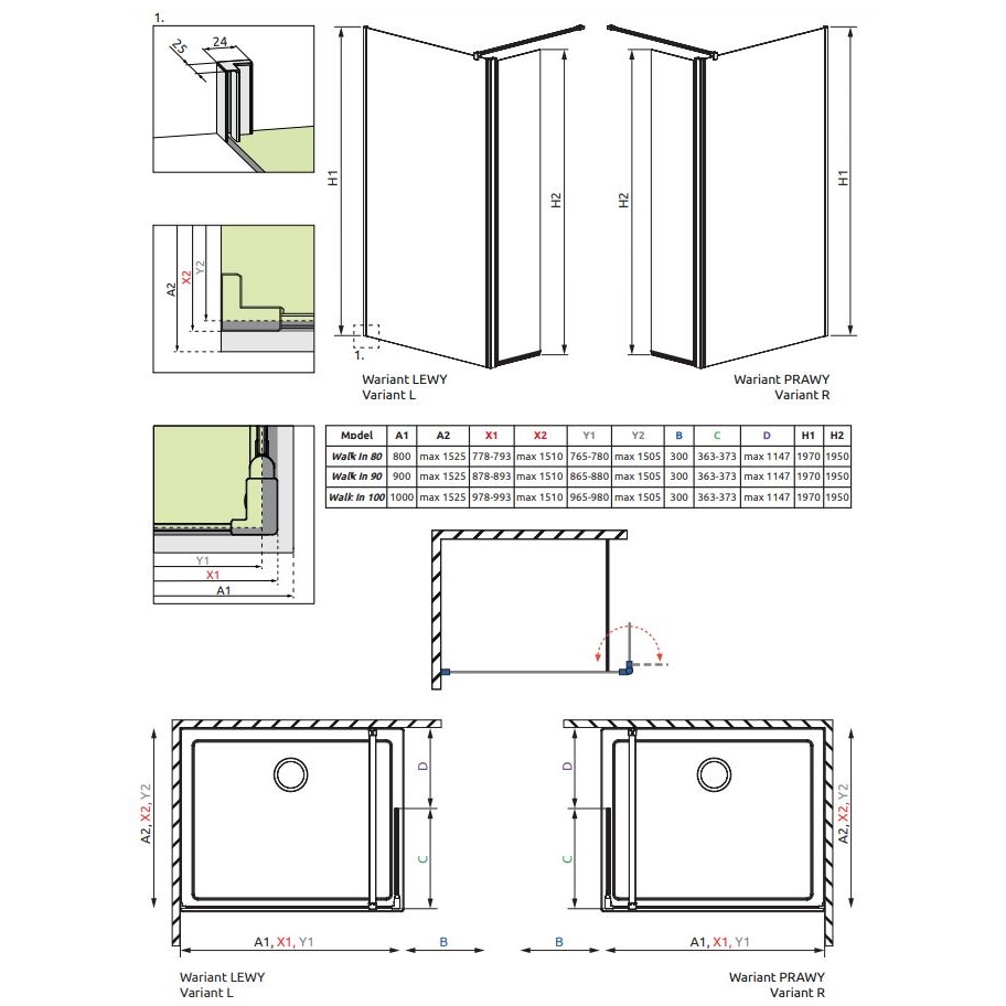 Душевая перегородка Walk-in Radaway Eos с распашной дверцей 100 х 197 см ФОТО