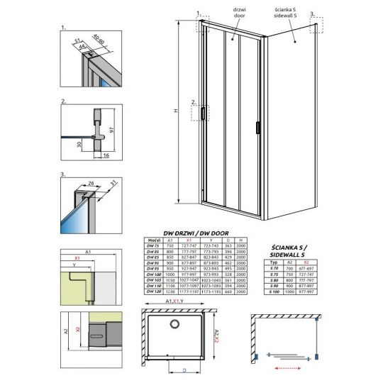 Душевой уголок Radaway Evo DW+S с универсальной раздвижной дверью 110х100 см схема 3