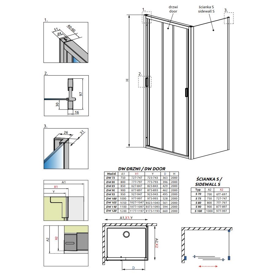 Душевой уголок Radaway Evo DW+S с универсальной раздвижной дверью 110х70 см схема 3