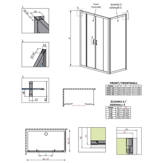 Двустворчатое душевое ограждение Radaway Premium Plus DWD+S 150х90 см схема 2