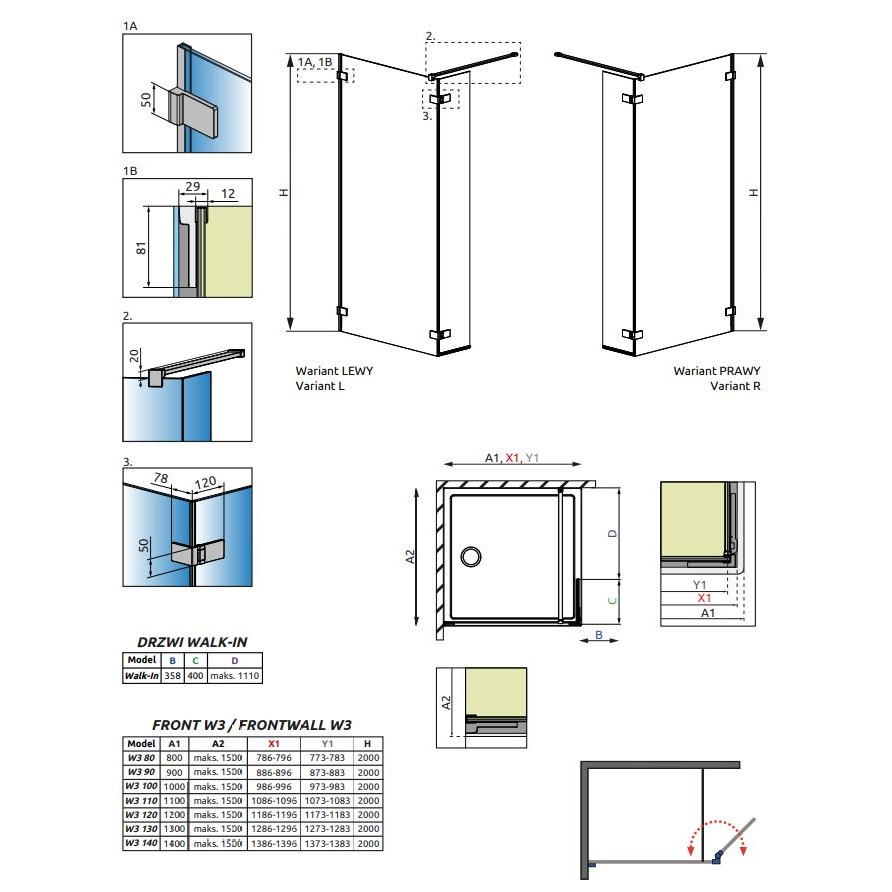 Г-образная душевая перегородка Radaway Arta Walk-in 40х120 см схема 2