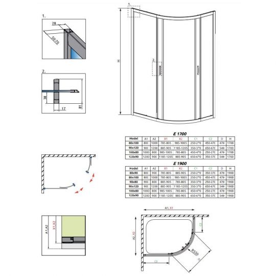 Душевое ограждение Radaway Premium Plus E 1700 на поддоне хром 120х90 см схема 2