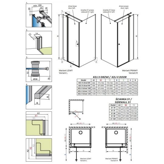 Хромированный душевой уголок Radaway Eos KDJ II с распашной дверью 120х70 см схема 2