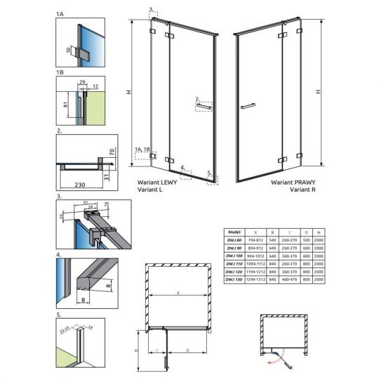 Минималистичная дверь для душевой Radaway Euphoria DWJ в нишу 110 см схема 2