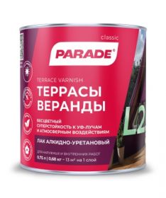 Лак Parade Classic L25 Террасы & Веранды 0.75л Матовый, Алкидно-Уретановый, Бесцветный / Парад Классик L25.