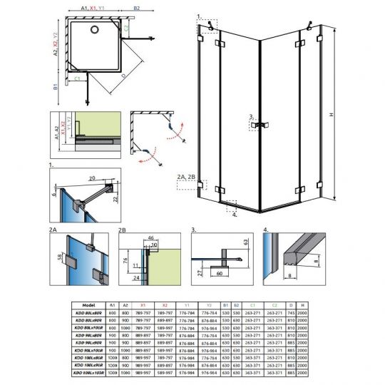 Двухдверное угловое душевое ограждение Radaway Essenza Pro KDD 100х100 см схема 2