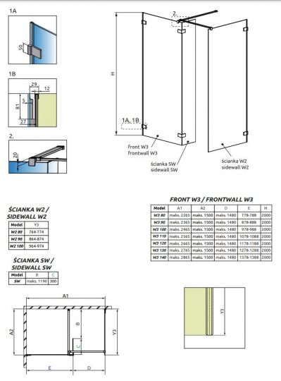 Душевая перегородка Walk-in Radaway Euphoria III 90х80 см схема 2