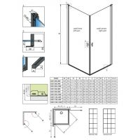 Черное решетчатое душевое ограждение Radaway Nes 8 KDD I Factory с распашными дверями 90х90 см схема 2