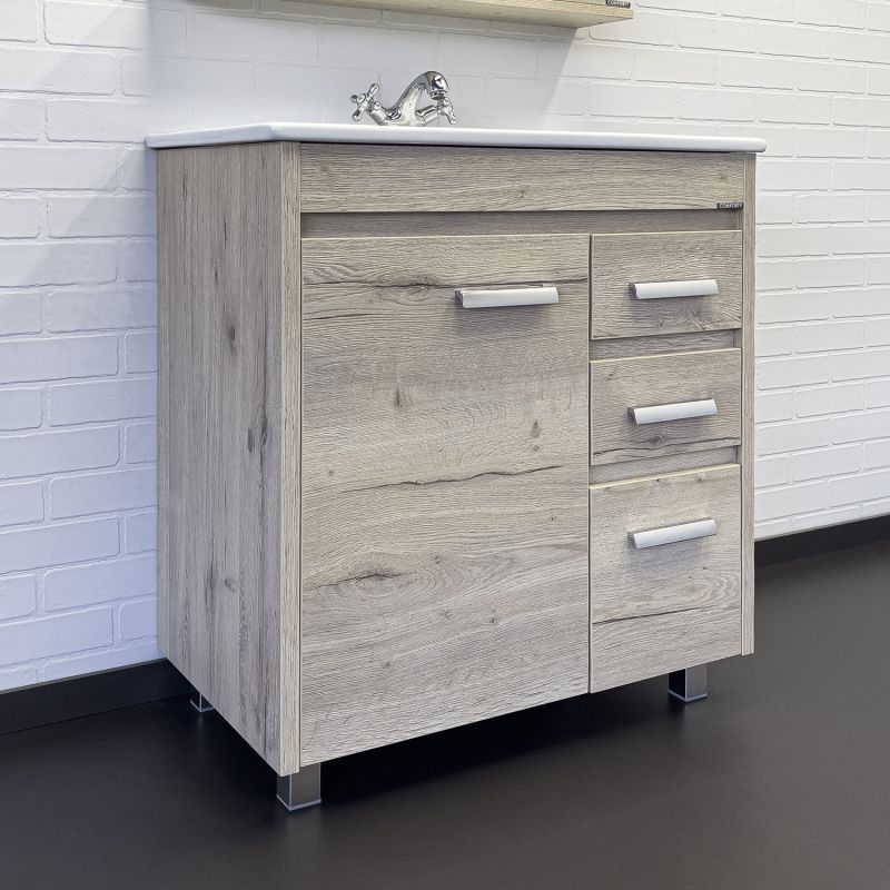 Тумба-умывальник Comforty Марио-75 дуб дымчатый с раковиной Quadro 75 00-00016096CF