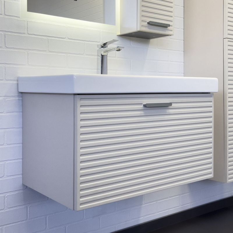 Тумба-умывальник Comforty Касабланка-80 серый шёлк с раковиной Moduo 80 00-00019529CF