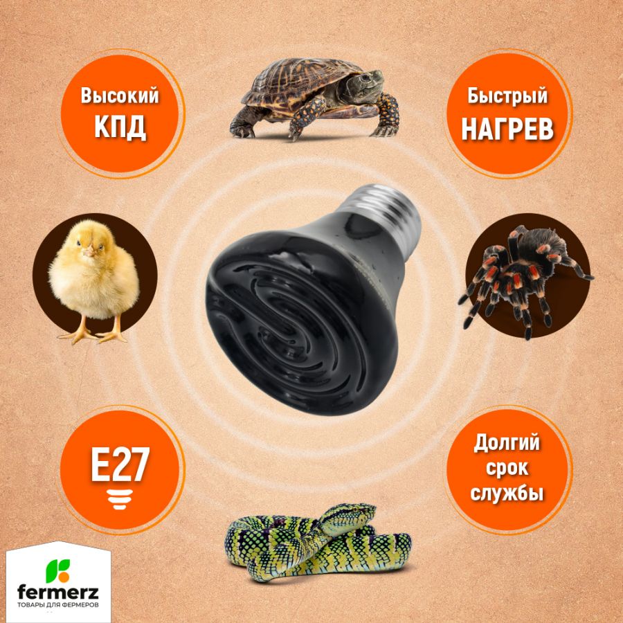 Керамический нагреватель для черепах, рептилий, террариума, для обогрева курятника 25 Вт