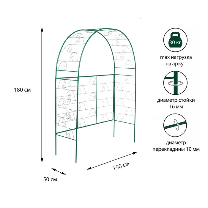 Арка садовая, 180 ? 150 ? 50 см, для вьющихся растений, металлическая, зелёная, «Беседка»